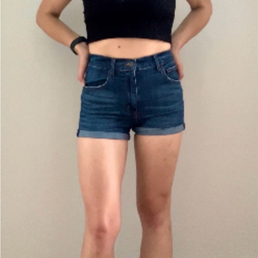 Garage Premium Ultra High Rise Y2K cuffed hem jean shorts siz 5 cotton dark blue